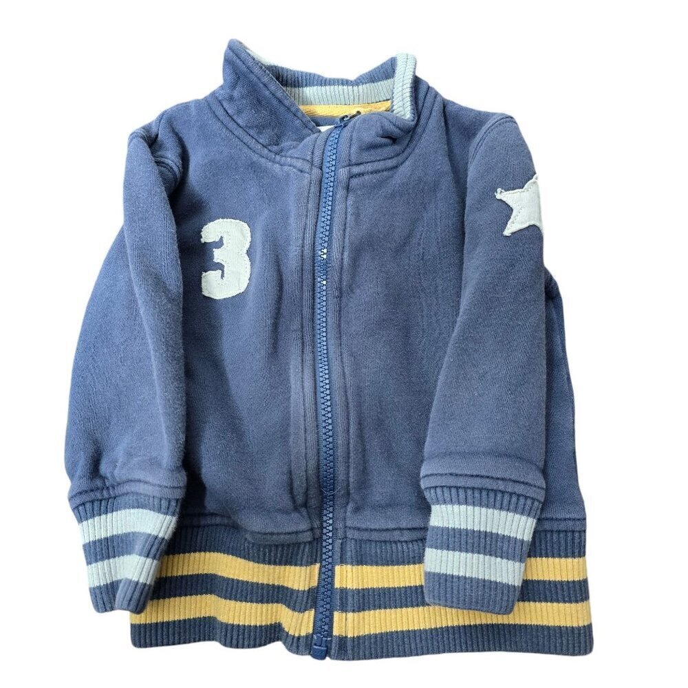Mini Boden Blue Varsity Striped Sweatshirt Zip Up Jacket